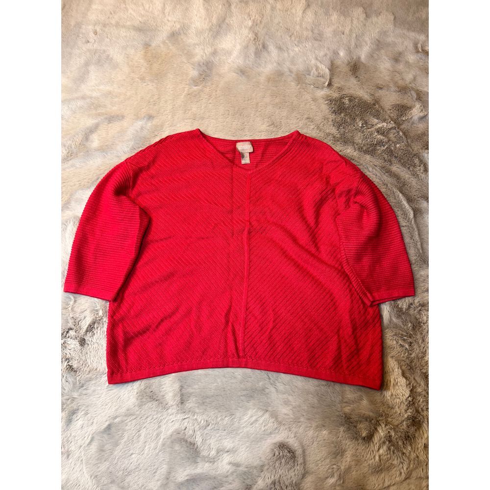 Chico's pink Textured‎ Knit women's Sweater 3/4 sleeve Ribbed Pattern Size 2